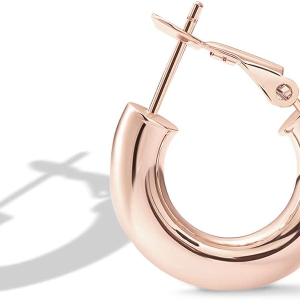 14K Gold Plated Sterling Silver Post Hoops | Lightweight Chunky Hoops Huggies |